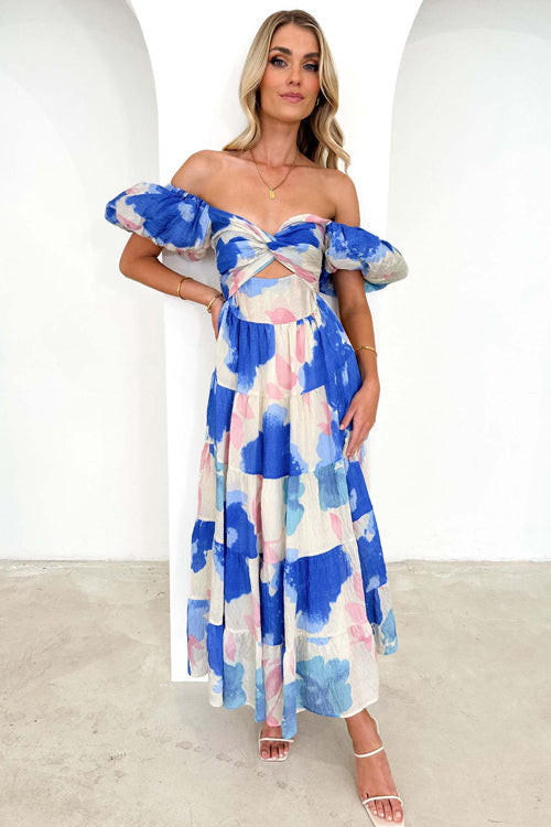 Clear Affection Printed Puff Sleeve Maxi Dress