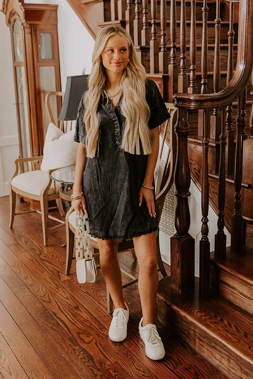Festival Mood Light Wash Short Sleeve Denim Dress