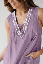 Summer Charmer Lace Pocket Denim Mini Dress