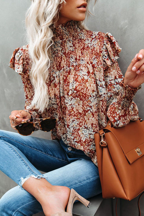 Sipping On Affection Printed Smocked Top