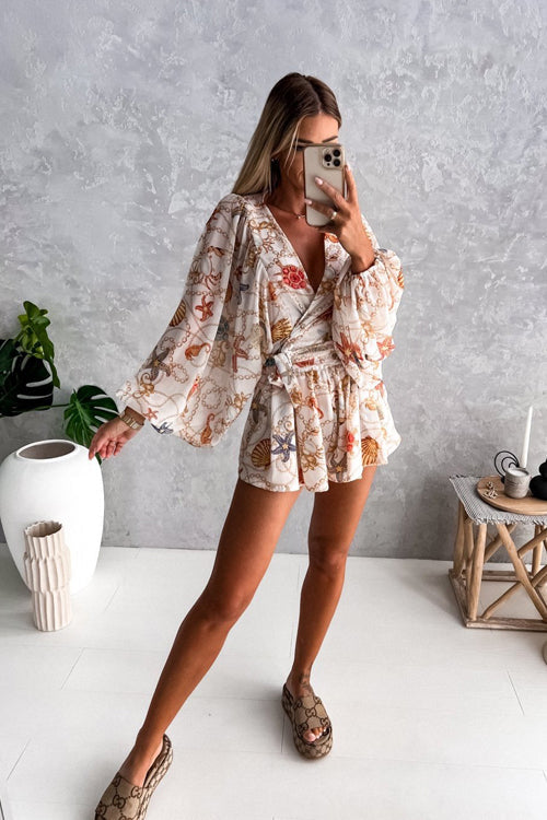 Sunlit Days Ahead Printed Wrap Romper