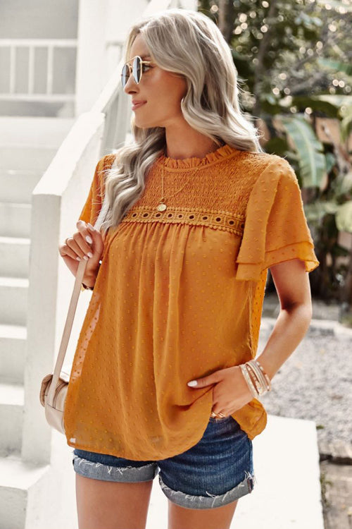 Delightful One Swiss Dot Lace Short Sleeve Top