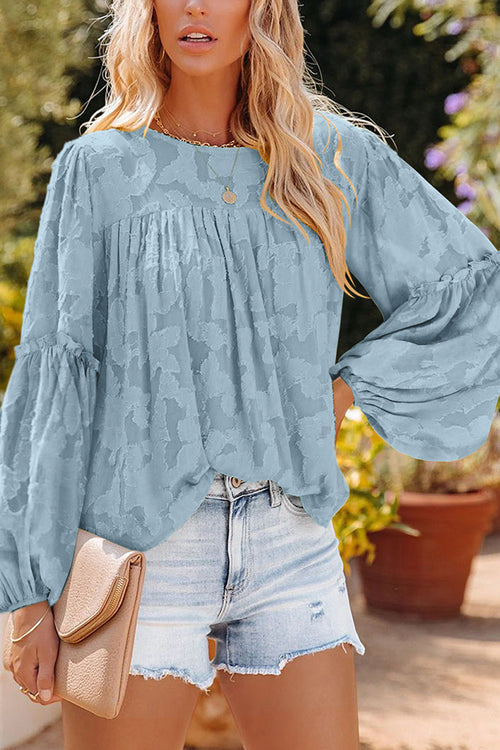 Mind On Golden Glow Floral Jacquard Long Sleeve Top