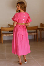 In Affection Forever Puff Sleeve Cutout Midi Dress