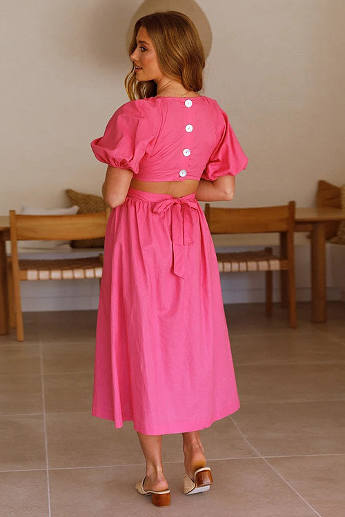 In Affection Forever Puff Sleeve Cutout Midi Dress