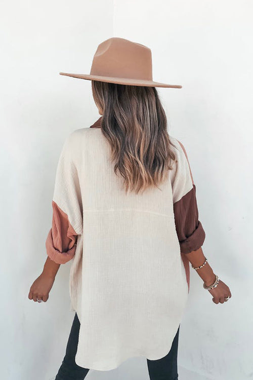 Open-Air Day Colorblock Button Down Top