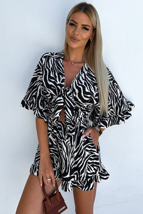 Affection In The Air Printed Tie-Front Romper