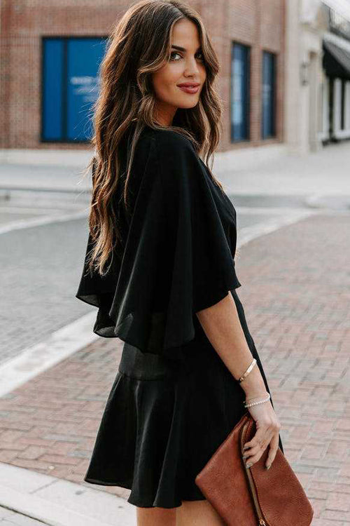 Feminine Affection Cape Short Sleeve Wrap Mini Dress