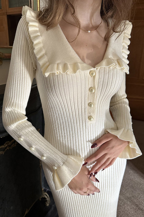 Cuddly Charm Pearl Knit Midi Dress