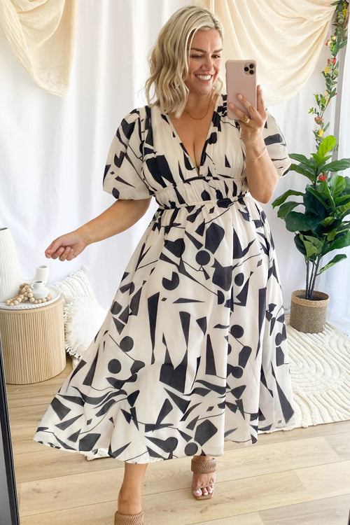 Real Affection Print Puff Sleeve Maxi Dress