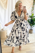Real Affection Print Puff Sleeve Maxi Dress