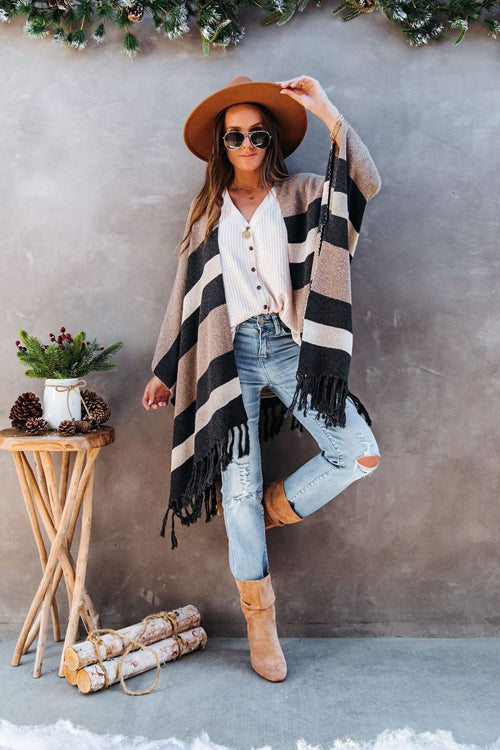 Weekend Chiller Striped Tassel Knit Cardigan
