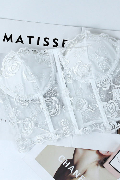 Flirty Touch Sleeveless Lace Bustier Corset Crop Top
