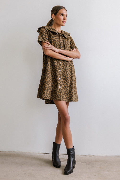 Occasion Maker Leopard Print Denim Mini Dress