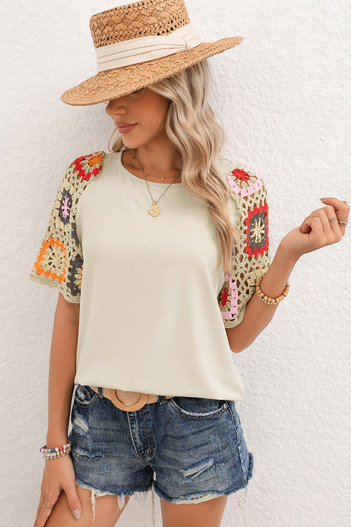 Free to Be You Crochet Boho Short Sleeve Top