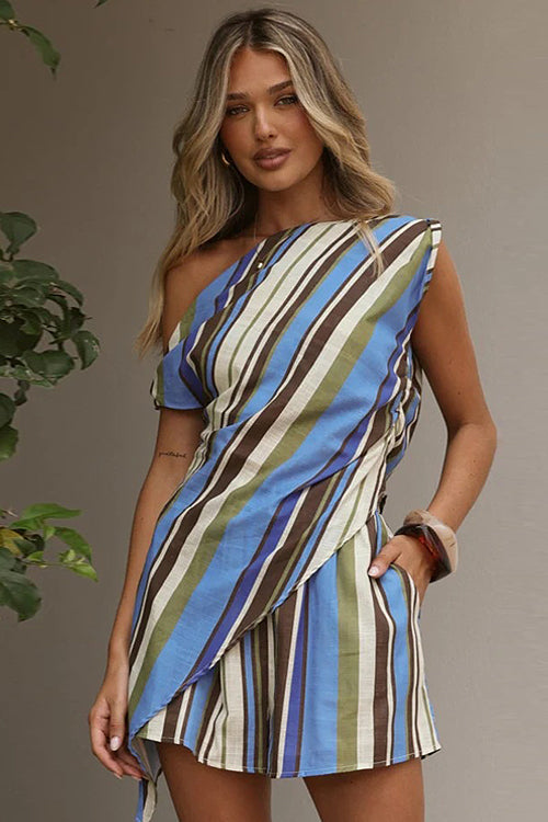 Seasonally Charming Printed One Shoulder Set