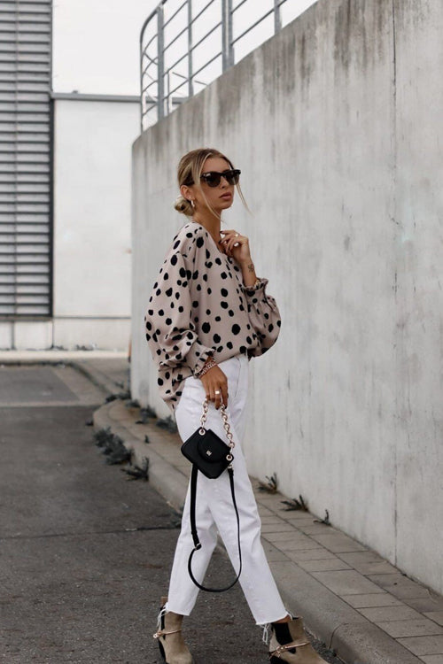 Mood Setter Polka Dot Print Button Down Top
