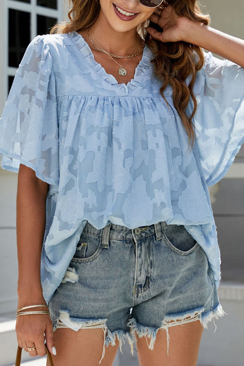 A Chance For Affection Floral Jacquard Short Sleeve Top - 7 Colors