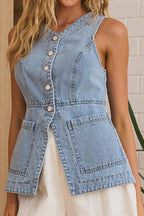 Popular Charmer Light Wash Denim Sleeveless Top