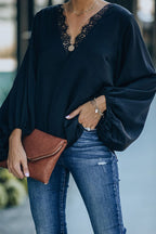 Date Evening Out Lace Balloon Sleeve Top