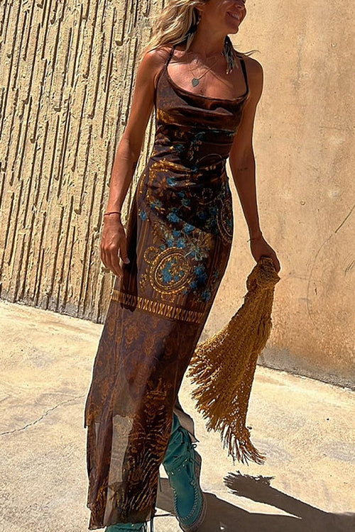 Vibrant Muse Bohemian Print Drawstring Maxi Dress