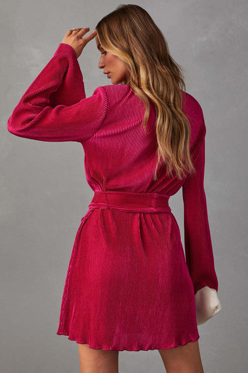 Can't Leave You Now Pleated Long Sleeve Mini Dress