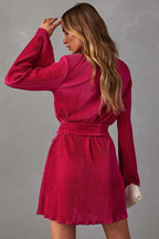 Can't Leave You Now Pleated Long Sleeve Mini Dress