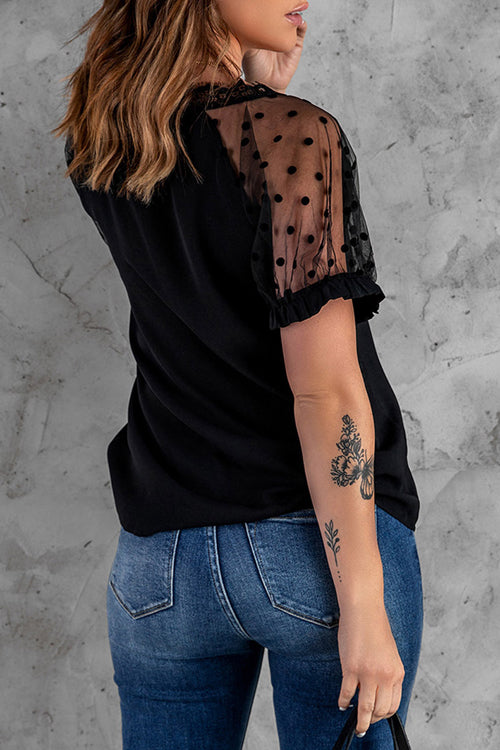 Hello Radiant Sheer Dot Tulle Short Sleeve Top