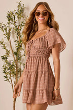 Admirably Polished Adjustable Short Sleeve Mini Dress - Purple