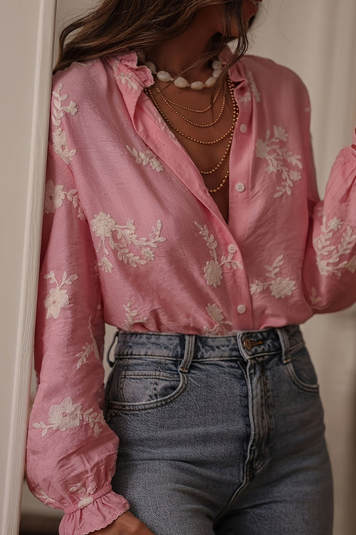 Easygoing Polished Floral Embroidery Top