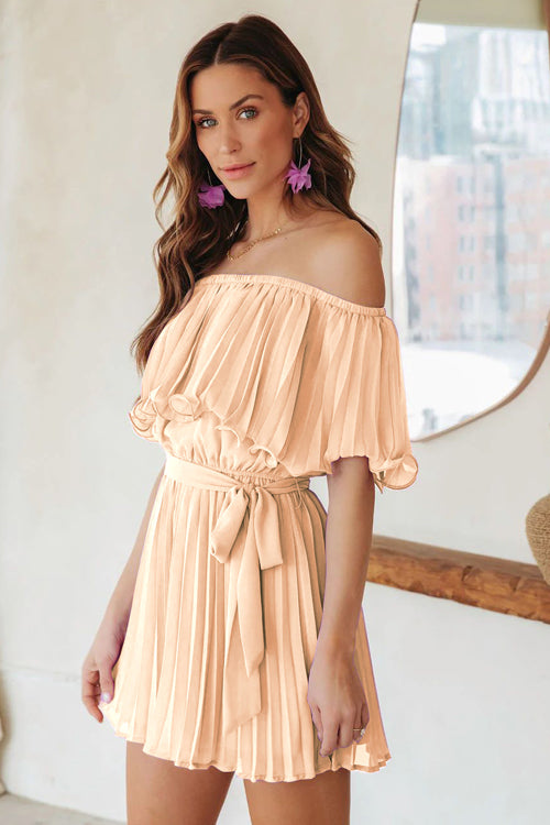 Pleat The Way Off Shoulder Tie-Waist Romper
