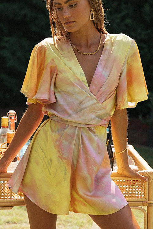 Just So Delightful Cross-Front Printed Romper