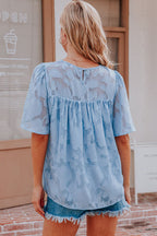Mind On Golden Glow Floral Jacquard Short Sleeve Top
