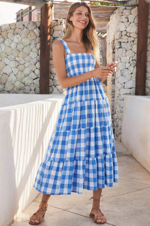 Dance With Me Plaid Print Babydoll Maxi Dress