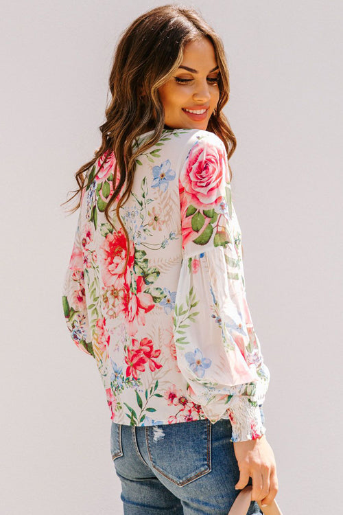 Delightful And Polished Floral Print Smocked Top