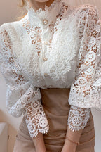 Lasting Feeling Lace Button Up Top