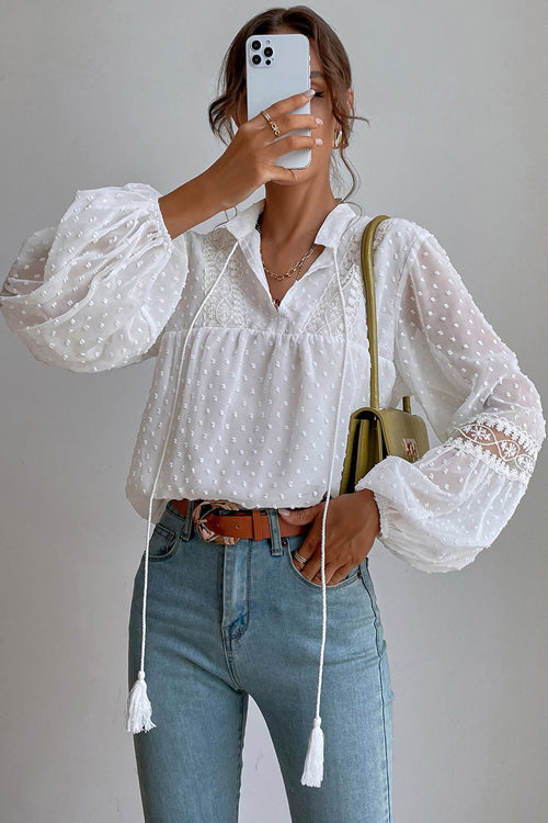 Charming New Day Lace Swiss Dot Long Sleeve Top