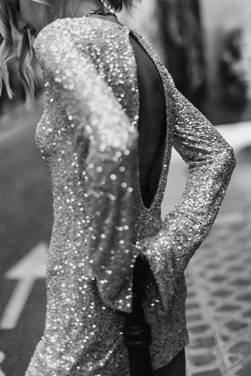 Glow For Us Sequin Long Sleeve Mini Dress