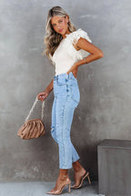 On Your Time Swiss Dot Tulle Sleeve Knit Top