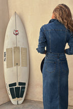 Edgy Instinct Wash Denim Long Sleeve Midi Dress