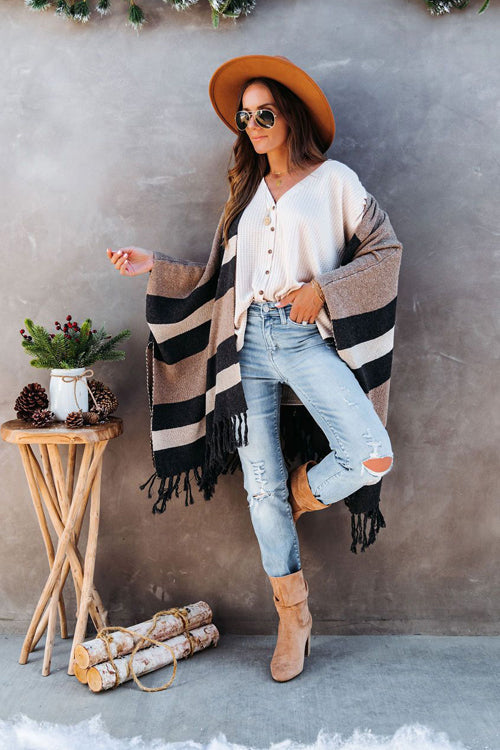 Weekend Chiller Striped Tassel Knit Cardigan