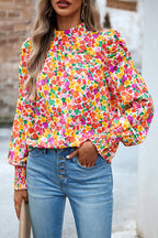 Certain Affection Print Statement Sleeve Smocked Top
