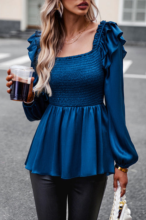 Into Your Heart Ruffled Smocked Long Sleeve Top
