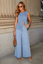 Free-Spirited Style Denim Vest Set- 2 Colors