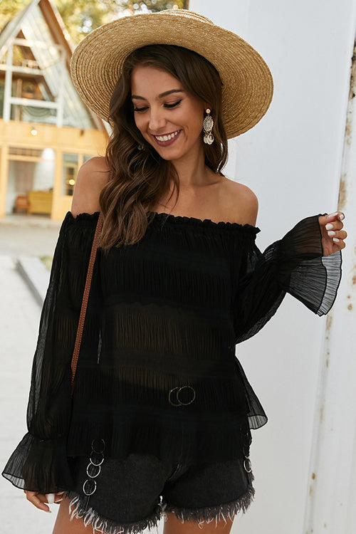 Taking It Effortless Off Shoulder Pleated Top