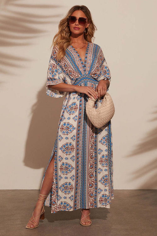 Mykonos Mood V-Neck Printed Maxi Dress