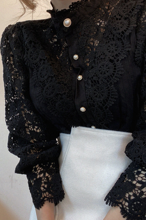 Lasting Feeling Lace Button Up Top