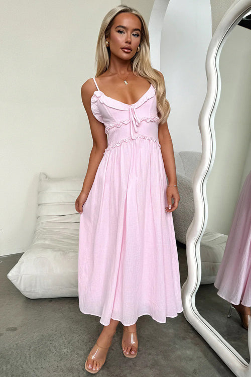 Confident Charmer Spaghetti Ruffled Midi Dress
