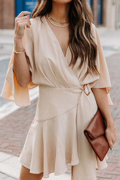 Feminine Affection Cape Short Sleeve Wrap Mini Dress