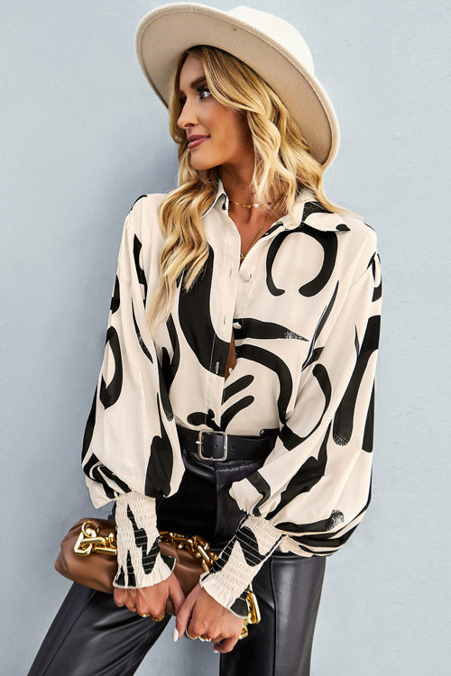 Life Of Affection Print Button Down Smocked Top - 7 Colors